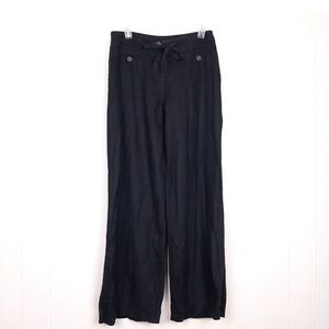 Marks & Spencer 100% linen wide leg drawstring pants breathable coastal black